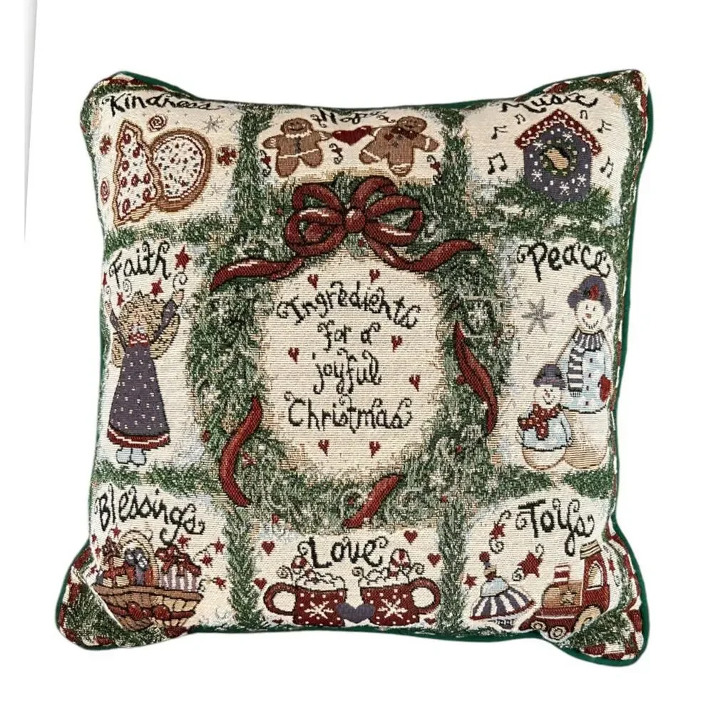 2 Christmas Pillows Riverdale Tapestry Square Throw Pillow Joyful Blessing Tree